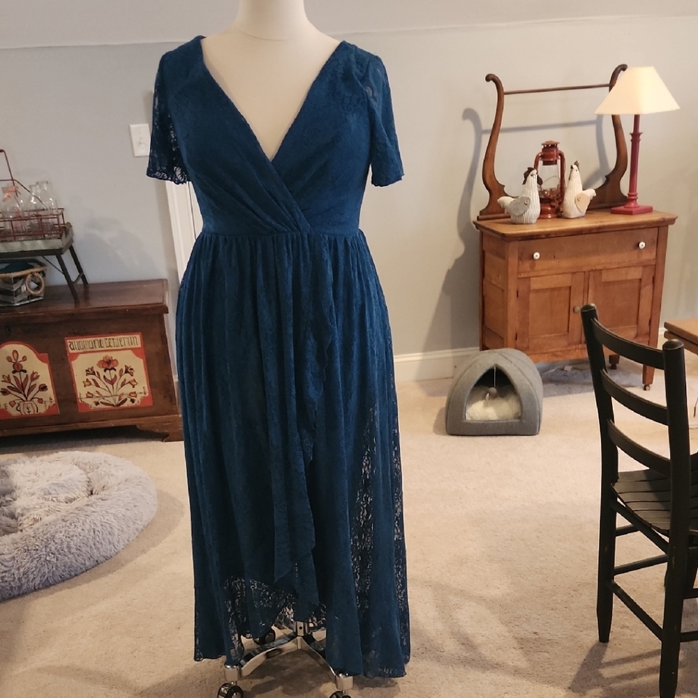 Ever Pretty Royal Blue Lace High Low Dress